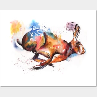 Splash and Dash running hare painting Posters and Art